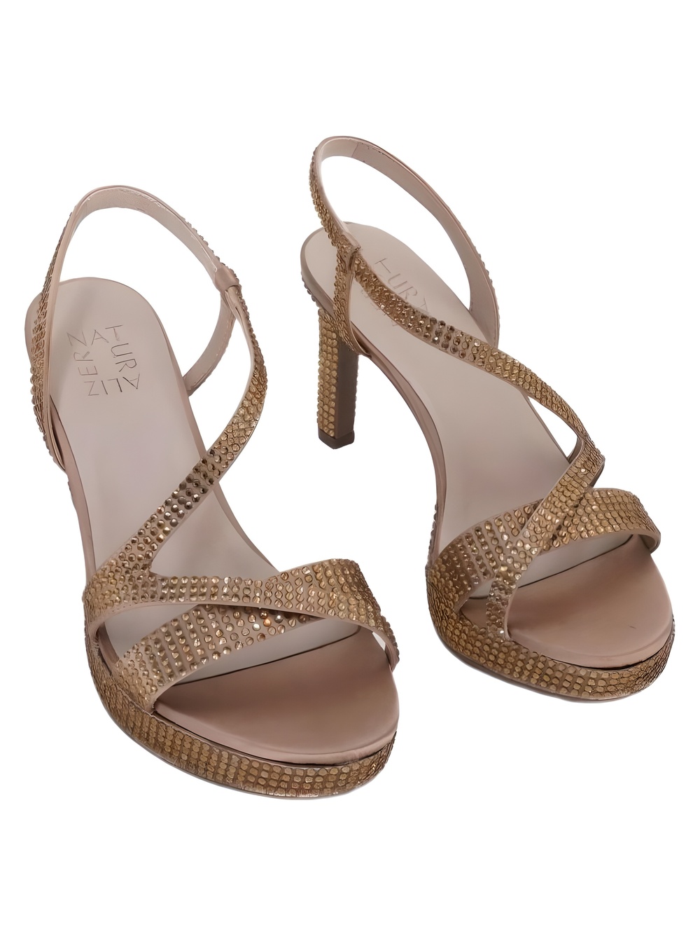 Naturalizer Womens Abby 2 Strap Cafe Beige Satin Sandal Size 7W